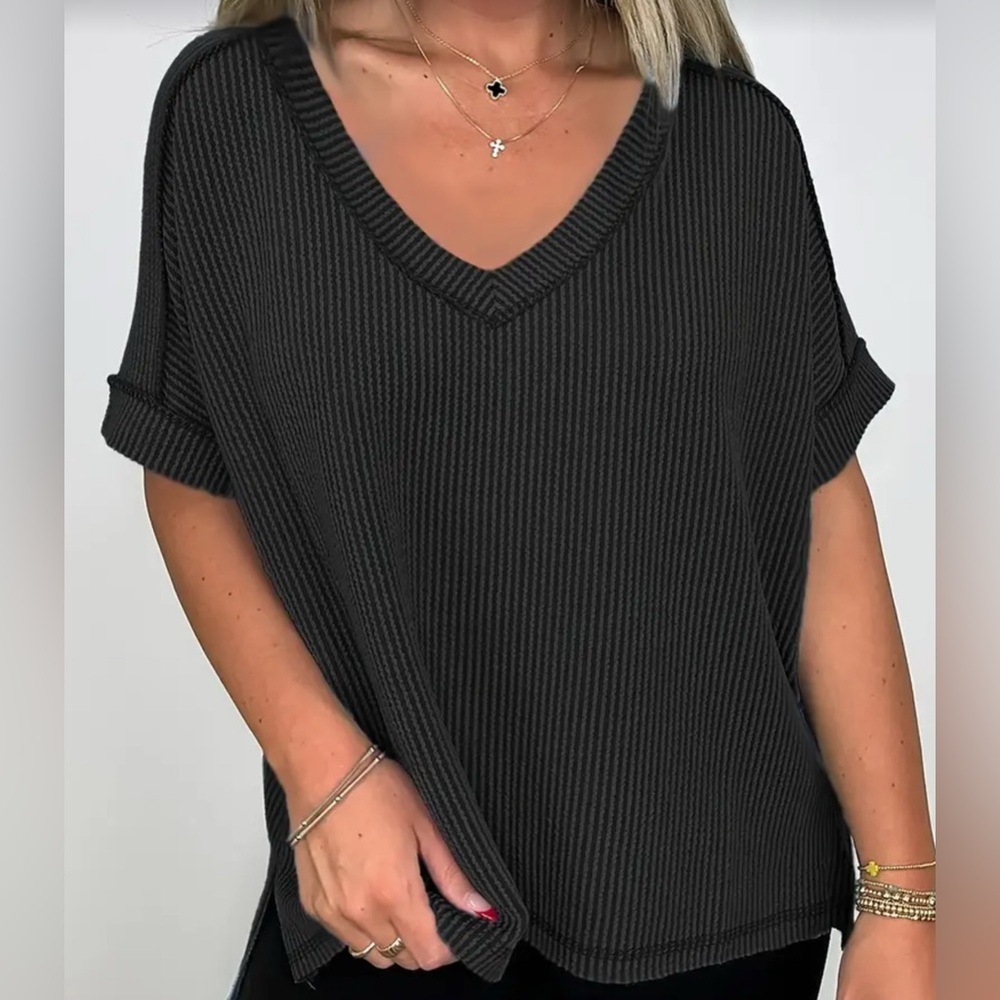 DARK GREY RIBBED T-SHIRT - Picture 7 of 7